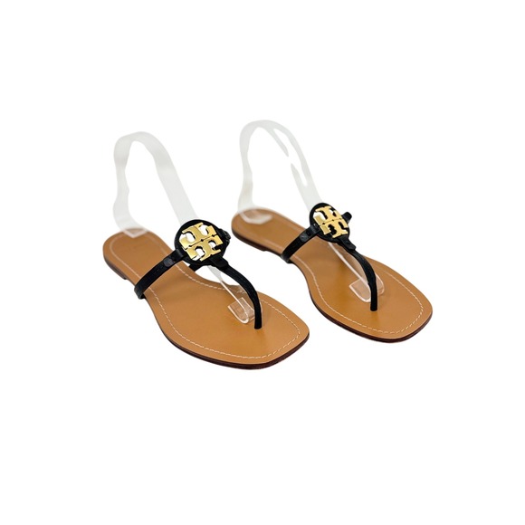 Tory Burch Shoes - Tory Burch Mini Miller Sandals Black Leather Logo Thong‎ Size 8.5
